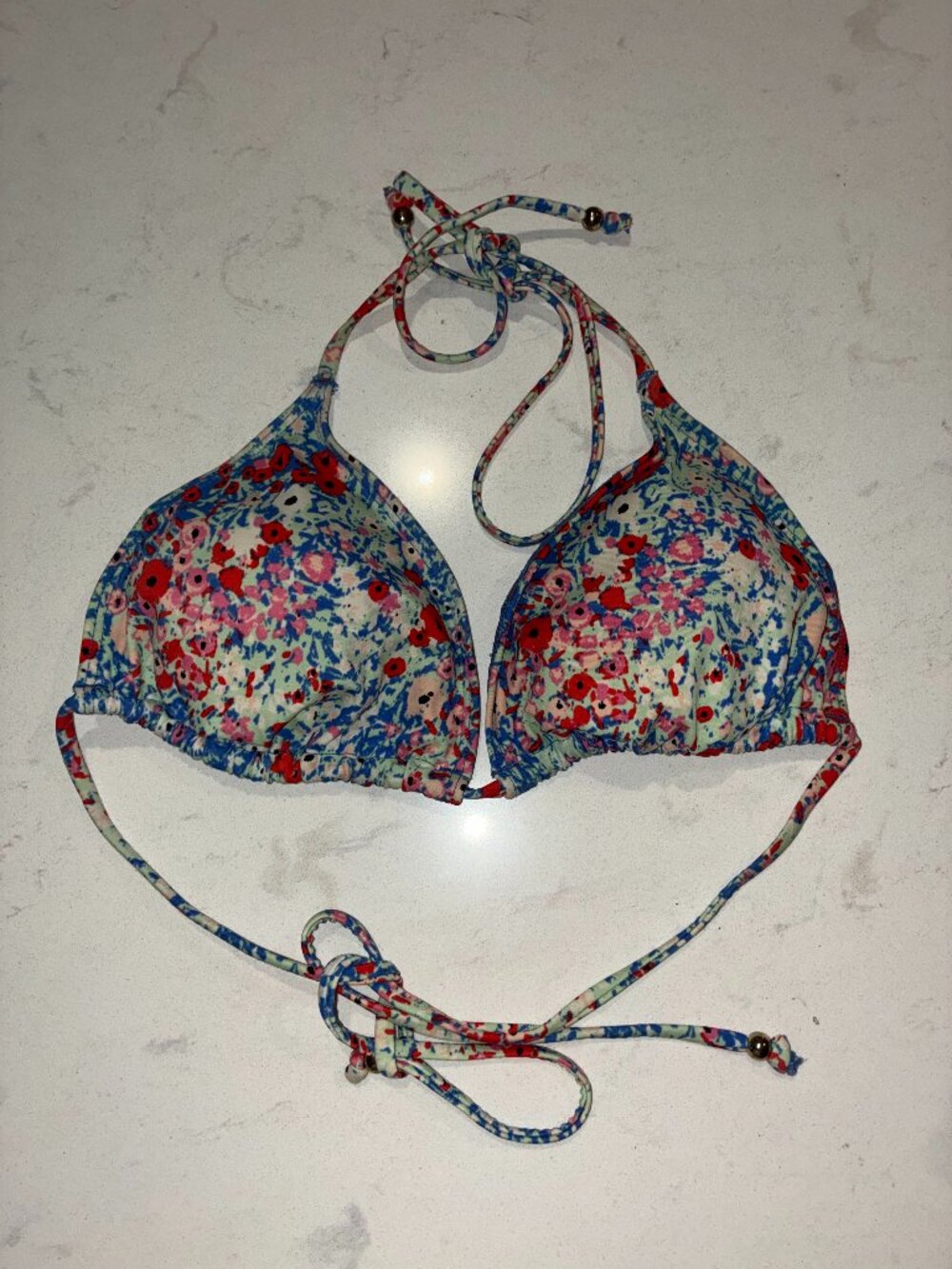 H&M Floral Bikini Top Women’s Size 12 Padded Triangle Halter Tie Swim